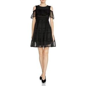 NWT Maje A-line dress lace mesh pom pom accents crew neck short black size XS 2